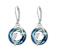 Boucles d'oreilles en forme de dauphin en argent sterling S925 double dauphin pour les amoureux des animaux de mer de l'océan pour femmes et filles argent sterling