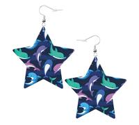 Boucles d'oreilles en forme de dauphin pour femme, boucles d'oreilles pendantes en forme d'étoile étincelante, bijoux tendance pour soirée, One Size, Cuir