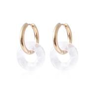 Boucles d'oreilles en forme de donut pour femme - Créoles rondes à double empilage - Bijoux rétro minimalistes - Ton cool - Cadeau pour maman, épouse, anniversaire, Saint-Valentin (or, cristal blanc)
