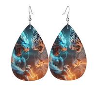 Boucles d'oreilles en forme de dragon bleu et tigre blanc pour femme, boucles d'oreilles colorées en cuir de larme pour femme