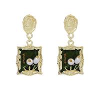 Boucles d'oreilles en forme de fleur ludiques - Peinture à l'huile - Élégantes - Convient aux jeunes femmes - Tenue décontractée - Boucles d'oreilles carrées en alliage pour femme, taille unique