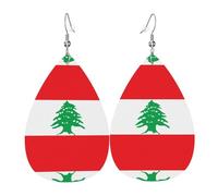 Boucles d'oreilles en forme de goutte avec drapeau du Liban - Boucles d'oreilles pendantes légères pour cadeaux de Noël et de Saint-Valentin