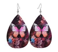 Boucles d'oreilles en forme de goutte avec papillons et fleurs - Boucles d'oreilles pendantes légères pour cadeaux de Noël et de Saint-Valentin