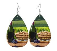 Boucles d'oreilles en forme de goutte d'eau en cuir avec bouchon en liège imprimé raisin tendance pour fêtes de fin d'année