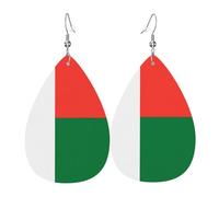 Boucles D'Oreilles En Forme De Goutte Drapeau De Madagascar Vintage Boucles D'Oreilles Pendantes Décontractées Boucle D'Oreille En Simili Cuir Pour Voyages Les Vacances Femme