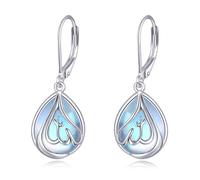Boucles d'oreilles en forme de goutte en forme de goutte en argent sterling avec pierre de lune musulmane et religieuse Allah