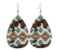 Boucles D'Oreilles En Forme De Goutte Motif Aztèque En Peau De Vache Du Sud-Ouest Amusantes Boucles D'Oreilles Pendantes Élégant Boucle D'Oreille En Simili Cuir Pour Quotidien Mariage Femme
