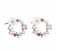 Boucles d'oreilles en forme de guirlande de fleurs pour femme - Grandes fleurs - Avec perles de zircone - Accessoires traditionnels