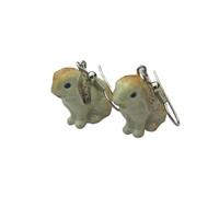 Boucles d'oreilles en forme de lapin en porcelaine - Plaqué argent - Bijoux porte-bonheur en forme d'animal spirituel