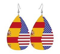 Boucles d'oreilles en forme de larme avec drapeau espagnol américain imprimé pour femme | Boucles d'oreilles tempérées | Cadeau d'anniversaire pour votre meilleure amie, taille unique, Simili cuir