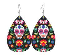 Boucles d'oreilles en forme de larme avec imprimé sucre et crânes et fleurs pour femmes, bijoux tendance cadeau pour Saint-Valentin, vacances, décoration de voyage