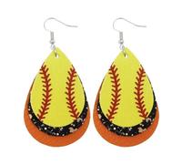 Boucles d'oreilles en forme de larme de softball pour femme, boucles d'oreilles de sport, bijoux de jour de jeu, cadeau pour les fans de softball, mamans, joueuses, Moyen, Simili cuir, Pas de pierre
