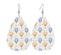 Boucles d'oreilles en forme de larme en cuir avec impression de montgolfière en forme de nuage pour femme, boucles d'oreilles tendance et colorées en forme de larme