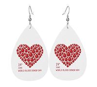 Boucles d'oreilles en forme de larme en cuir pour la journée mondiale du don de sang Boucles d'oreilles pendantes douces et légères pour femme