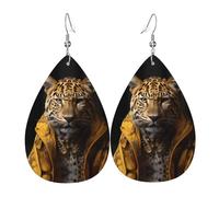 Boucles d'oreilles en forme de larme en forme de léopard dans une veste en cuir - Boucles d'oreilles pendantes légères pour cadeaux de Noël et de Saint-Valentin