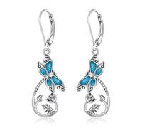 Boucles d'oreilles en forme de libellule pour femme en argent sterling - Turquoise - Cadeau - Dragonfly - Fleur de lotus - Bijoux infini turquoise, 0.9 inch, Argent sterling, Zircone cubique