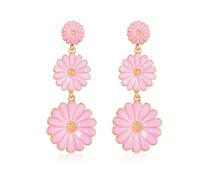 Boucles d'oreilles en forme de marguerite rose pour femme, boucles d'oreilles florales, boucles d'oreilles printanières pour femme, jolies boucles d'oreilles fantaisie, boucles d'oreilles longues