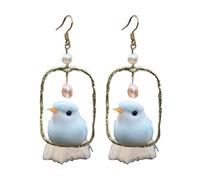 Boucles d'oreilles en forme de mésange multicolore avec pendentif en forme d'oiseau imitation perle baroque, décoration d'oreille faite à la main