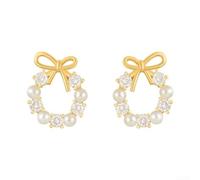 Boucles d'oreilles en forme de nœud avec perles géométriques creuses en alliage - Accessoire élégant pour fête de mariage - Or blanc