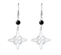 Boucles d'oreilles en forme de nœud de sorcière celtique pour femmes et filles - Symbole Wiccan - Boucles d'oreilles pendantes - Protection talisman païen - Bijoux géométriques en acier inoxydable -
