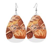 Boucles d'oreilles en forme de pain peint pour femme - Boucles d'oreilles pendantes en cuir - Double face - Légères - Accessoires d'oreille pour femme - Bijoux tendance - Cadeau d'anniversaire