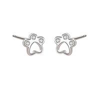 Boucles d'oreilles en forme de patte en oxyde de zirconium pour femmes et filles - Argent sterling S925 - Hypoallergénique - Cadeau pour les amoureux des animaux domestiques, Plaqué or blanc, Zircone