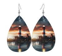 Boucles d'oreilles en forme de phare de mer pour femme, boucles d'oreilles en cuir en forme de larme, boucles d'oreilles pendantes double face, légères, accessoires d'oreille pour femme, bijoux