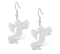 Boucles d'oreilles en forme de phénix viking en acier inoxydable avec hache viking qui monte des cendres - Mythologie nordique - Bijoux cadeaux (argent)