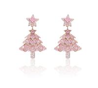Boucles d'oreilles en forme de sapin de Noël à trois couches incrustées de zircon rose, adaptées pour les fêtes, festivals et fêtes