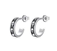Boucles d'oreilles en forme de tête de mort en argent 925 - Créoles en forme de tête de mort Huggie - Créoles en zircone - Boucles d'oreilles gothiques - Bijoux d'Halloween - Cadeau pour homme et