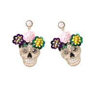 Boucles d'oreilles en forme de tête de mort incrustées de zircones étincelantes avec détails scintillants pour Halloween, taille unique, Comme décrit, Comme décrit.