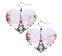 Boucles d'oreilles en forme de tour Eiffel de Paris avec fleurs, collection Daily Styles | Boucles d'oreilles légères en cuir hypoallergénique pour femme, bijoux en forme de cœur, boucles d'oreilles