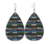 Boucles d'oreilles en forme de train de voitures pour femme - Boucles d'oreilles pendantes en cuir - Double face - Légères - Accessoires d'oreille pour femme - Bijoux tendance - Cadeau d'anniversaire