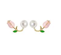 Boucles d'oreilles en forme de tulipe avec perles pour femme - Élégantes - Tendance - Printemps - Motif floral - Cadeau léger et confortable, Métal, Pas de gemme