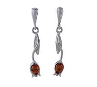 Boucles d'oreilles en forme de tulipe en ambre de la Baltique Miel - Collection de bijoux en argent sterling et métal précieux, ambre
