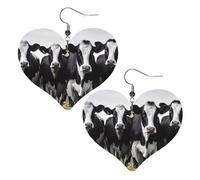 Boucles d'oreilles en forme de vaches noires et blanches | Boucles d'oreilles légères en cuir hypoallergénique pour femme - Boucles d'oreilles pendantes en forme de cœur - Cadeau tendance