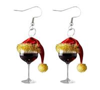 Boucles d'oreilles en forme de verre à vin rouge - Bijoux de Noël de 5,7 x 2 cm, accessoire pendante en acrylique | Ensemble de boucles d'oreilles festives pour femmes et filles pour fêtes d'hiver