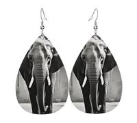 Boucles d'oreilles en forme d'éléphant noir et blanc pour femme - Boucles d'oreilles pendantes double face en cuir - Accessoires d'oreilles légers - Bijoux tendance - Cadeau d'anniversaire