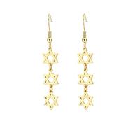 Boucles d'oreilles en forme d'étoile de David Chai à six pointes - Hexagramme juif - Amulette chaï hébraïque - Kabbale - Bijoux religieux - Cadeau pour femme, Moyen, Acier inoxydable, Pas de pierre