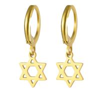 Boucles d'oreilles en forme d'étoile de David Chai à six pointes - Hexagramme juif - Amulette chaï hébraïque - Kabbale - Bijoux religieux - Cadeau pour femme, Moyen, Acier inoxydable, Pas de pierre