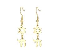 Boucles d'oreilles en forme d'étoile de David Chai à six pointes - Hexagramme juif - Amulette chaï hébraïque - Kabbale - Bijoux religieux - Cadeau pour femme, Moyen, Acier inoxydable, Pas de pierre