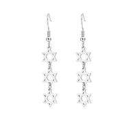 Boucles d'oreilles en forme d'étoile de David Chai à six pointes - Hexagramme juif - Amulette chaï hébraïque - Kabbale - Bijoux religieux - Cadeau pour femme, Moyen, Acier inoxydable, Pas de pierre