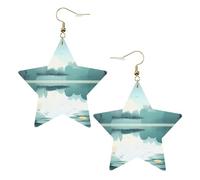 Boucles d'oreilles en forme d'étoile en cuir avec feuilles tombées sur un lac tranquille pour femme, bijoux tendance et cadeau d'anniversaire pour la Saint-Valentin