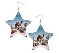 Boucles d'oreilles en forme d'étoile en cuir avec imprimé camel mignon du désert, accessoires légers et élégants pour les fêtes, les danses et la vie quotidienne.