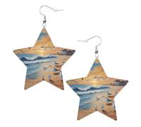 Boucles d'oreilles en forme d'étoile en cuir avec imprimé mouettes aéroportées, accessoires légers et élégants pour les fêtes, les danses et la vie quotidienne.