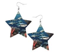 Boucles d'oreilles en forme d'étoile en cuir avec motifs requins sous la mer, accessoires légers et élégants pour les fêtes, les danses et la vie quotidienne.