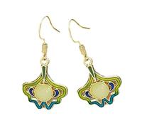 Boucles d'oreilles en forme d'éventail fabriquées à la main - Plaqué argent - Alliage anti-ternissement - Pour festivals culturels, événements formels - Vert émeraude, One Size, Comme décrit, Comme