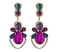 Boucles d'oreilles en grappe goutte à goutte, Boucles d'oreilles pendantes colorées avec lustre pour femmes, Boucles d'oreilles rectangulaires en forme de goutte bohème Bijoux Boho, Boucles d'oreilles