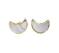 Boucles d'oreilles en nacre naturelle, argent sterling 925 plaqué argent | Boucles d'oreilles demi-lune, style minimaliste pour femme | LKSTD_0400