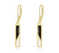 Boucles d'oreilles en onyx noir pour femmes en argent sterling 925 plaqué or 18 carats coquille blanche à levier boucles d'oreilles vintage onyx bijoux cadeaux (coque blanche)